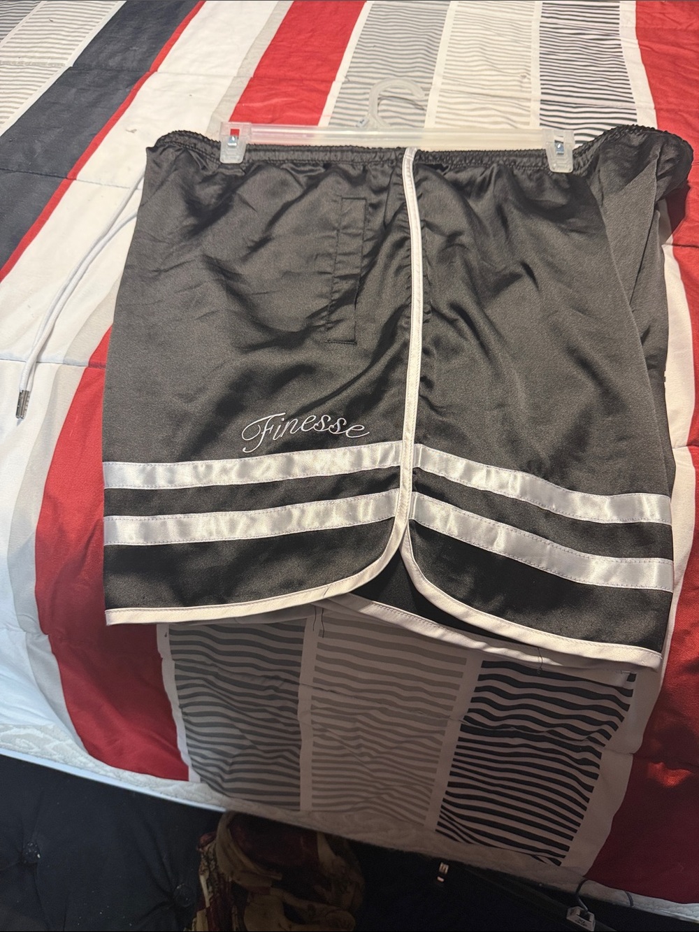Finesse Black Shorts with Silver Satin Stripes